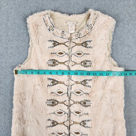 Flying Tomato Vest Women Size Small Faux Fur Pockets Open Front Aztec Embroidery - Picture 10 of 12